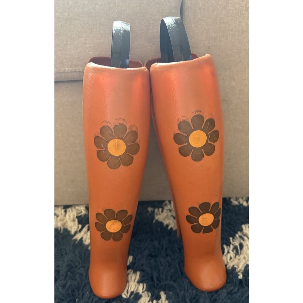 Vintage 1970s Flower Power Boot Shapers Orange Mod Plastic Pair Retro